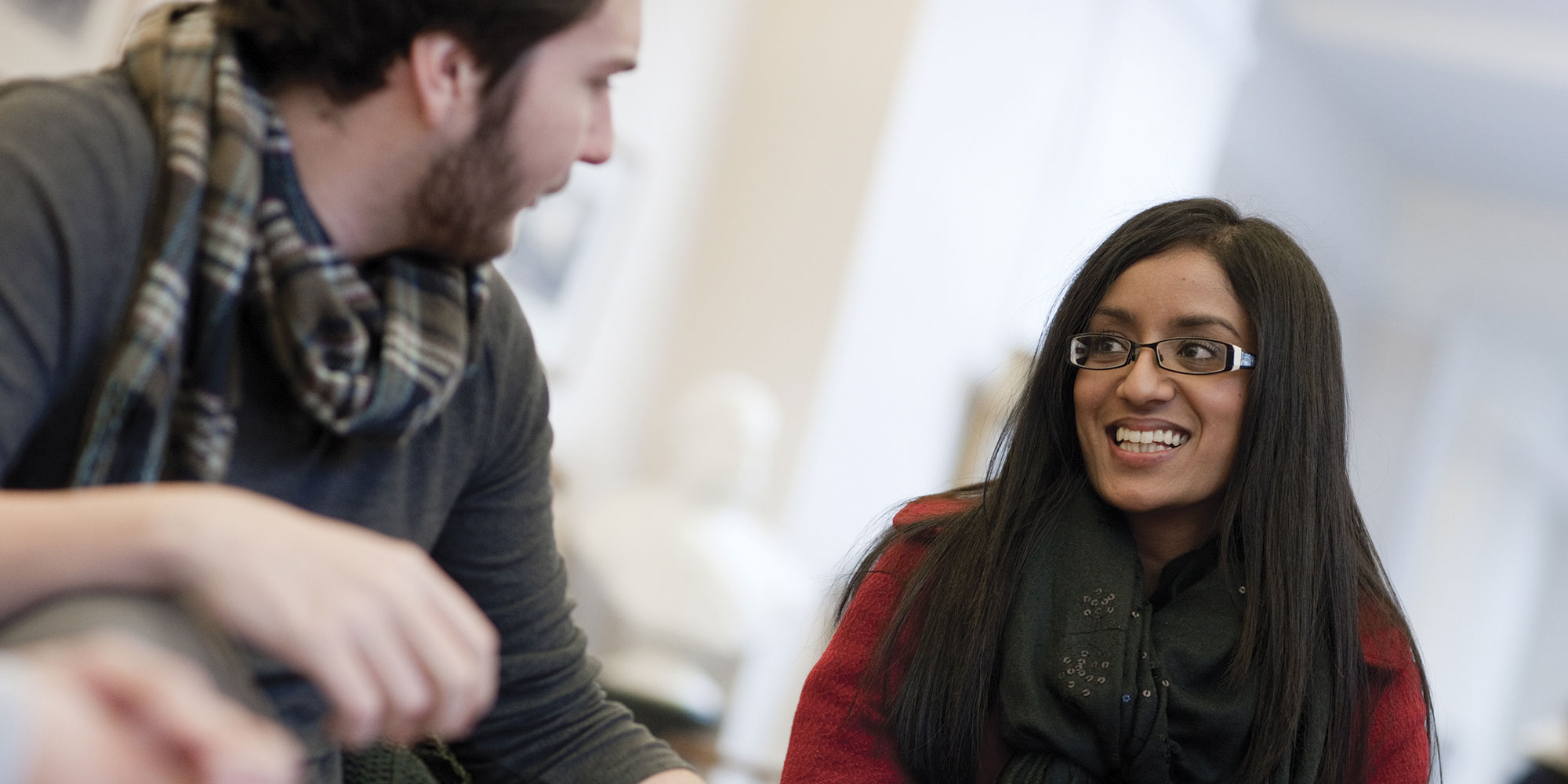 Two students talking to each other