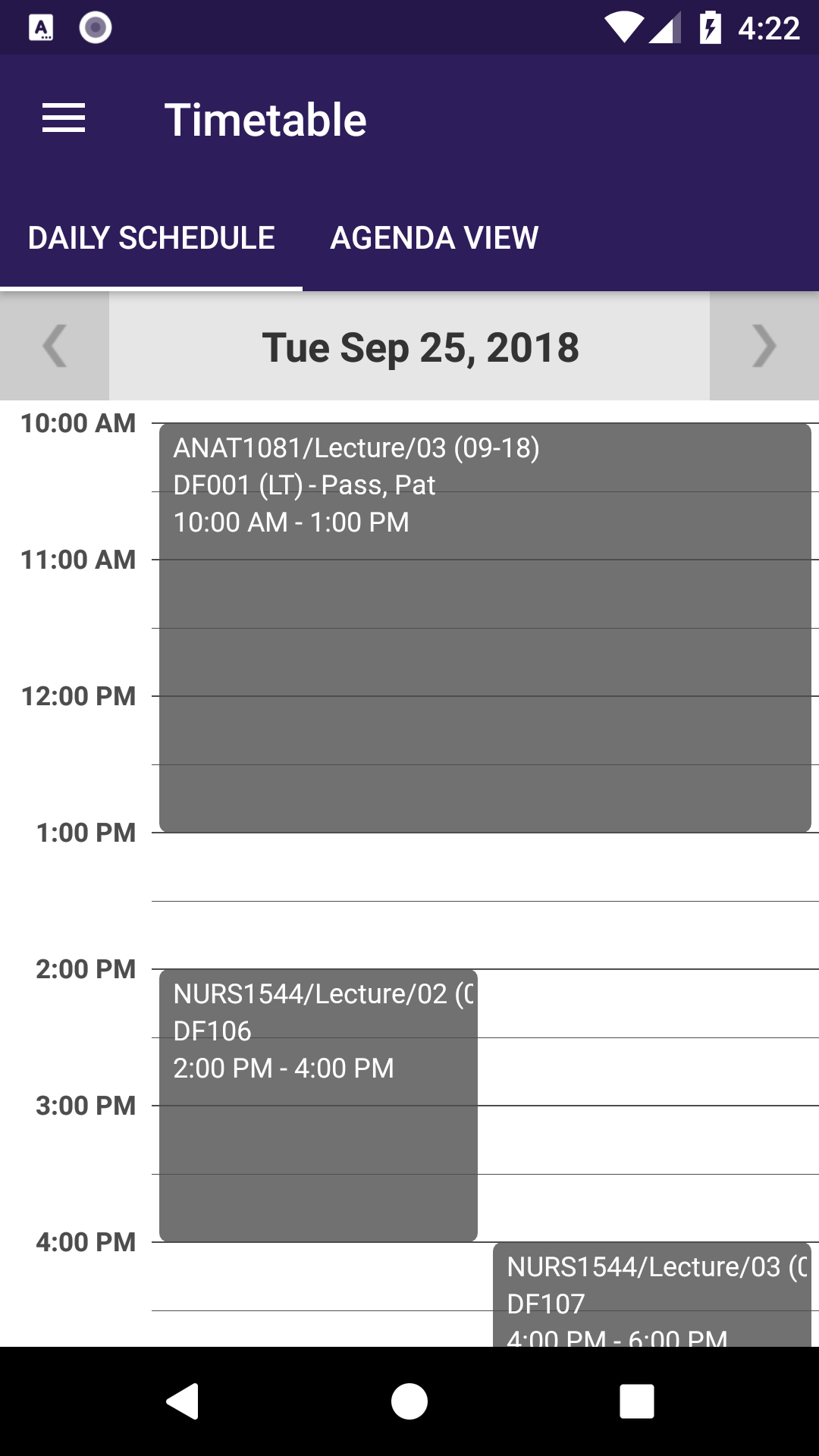 personal timetable