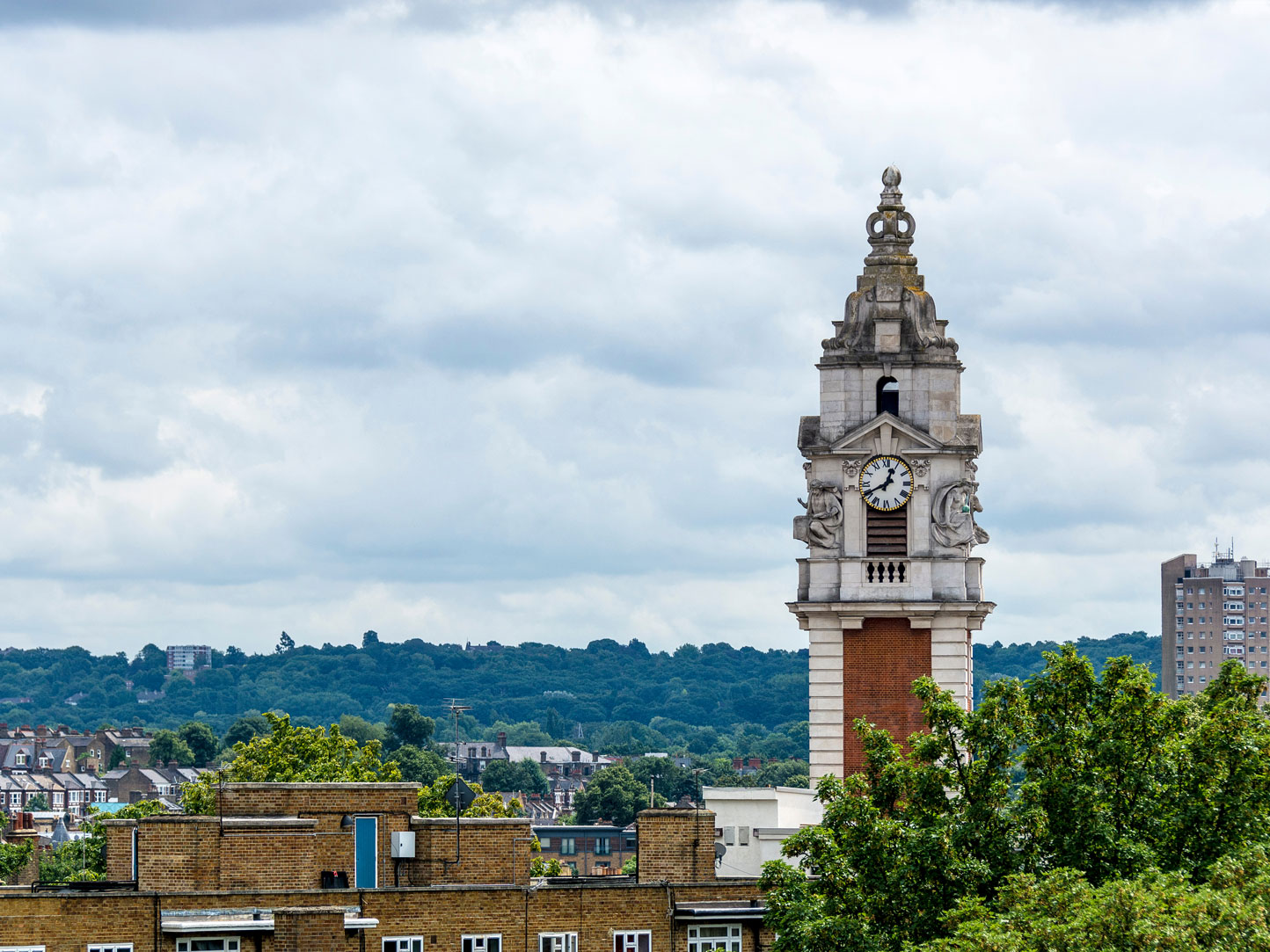 Brixton Town Hall victorian clock tower in Lambeth, South London
