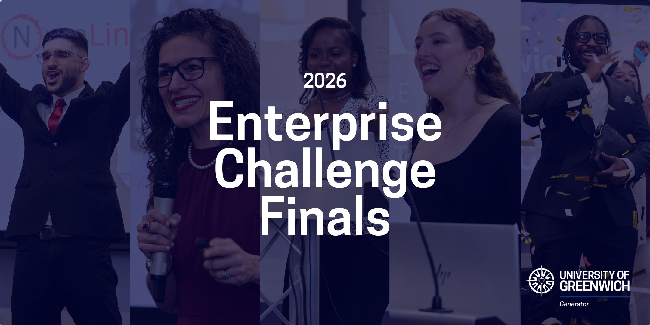 A tinted image of pictures over the text Enterprise Challenge Finals