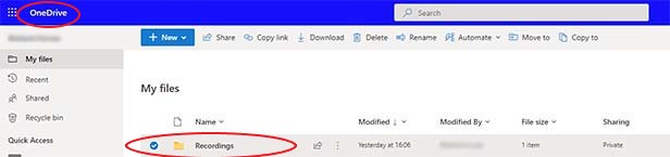 Recording folder is now available as a top level in OneDrive