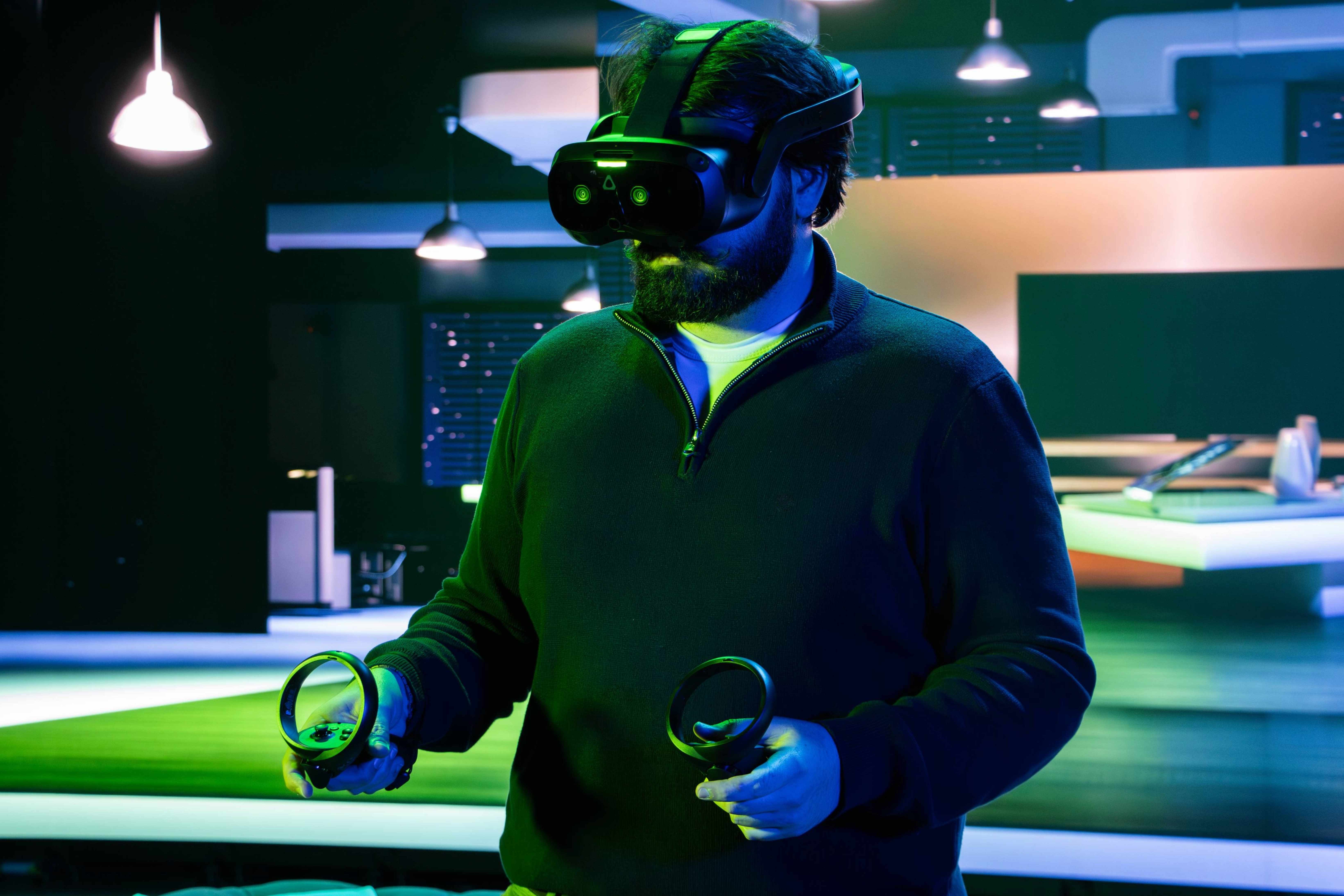 person wearing VR headset