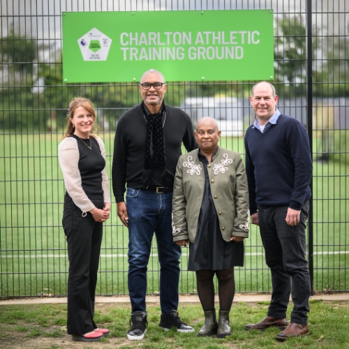 Natasha Vall, Paul Elliott, Baroness Lawrence and Robert Sullivan at Charlton Athletic Training Ground