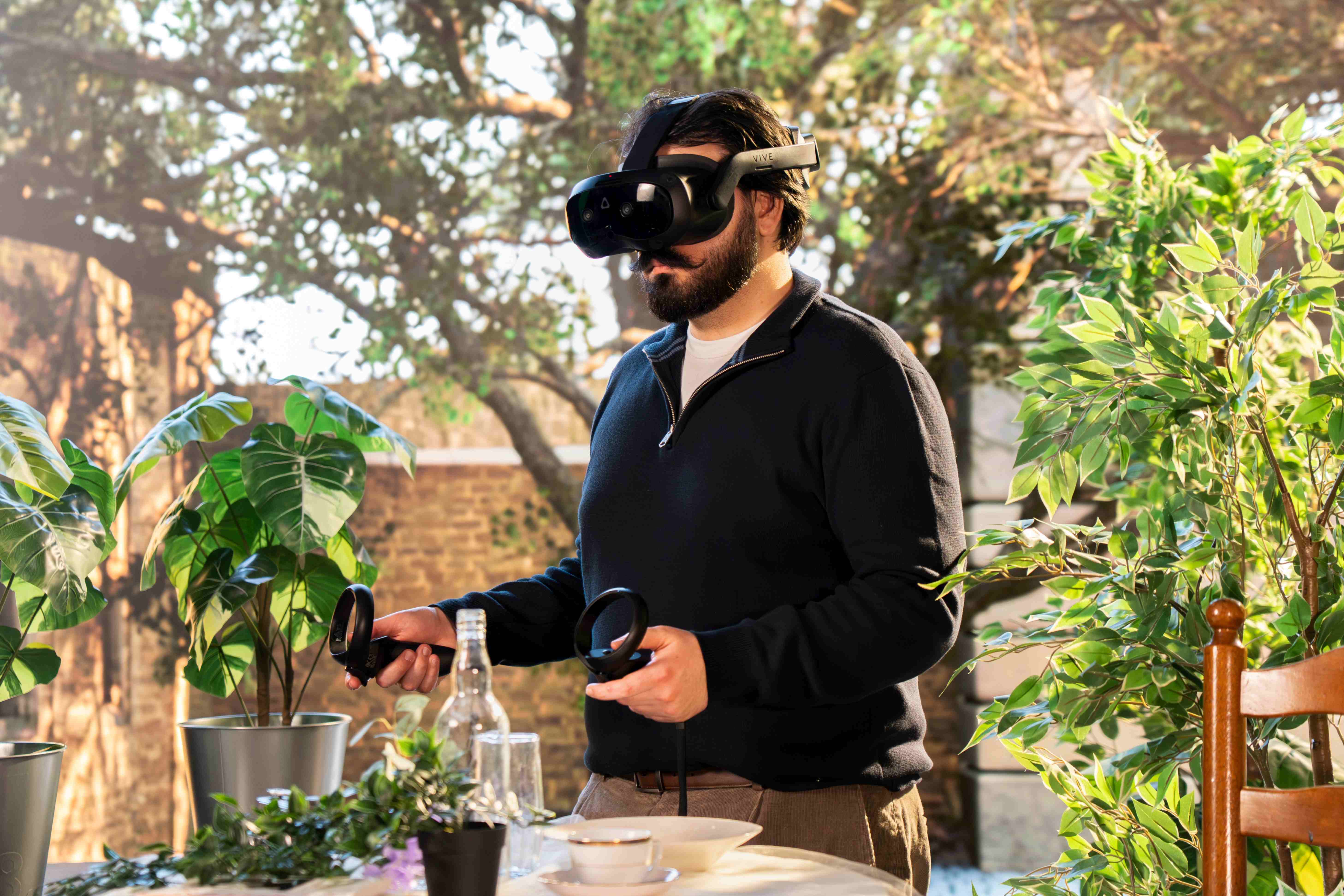 person wearing VR headset