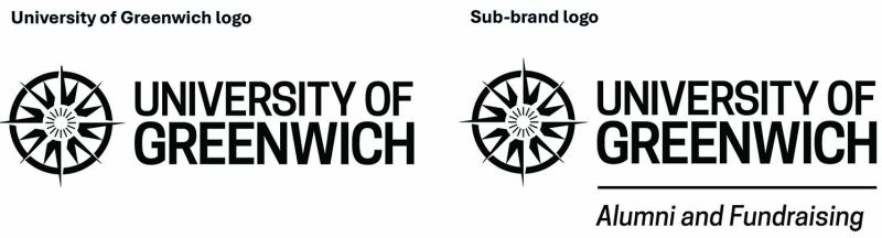 University of Greenwich logo and an example of a sub-brand logo