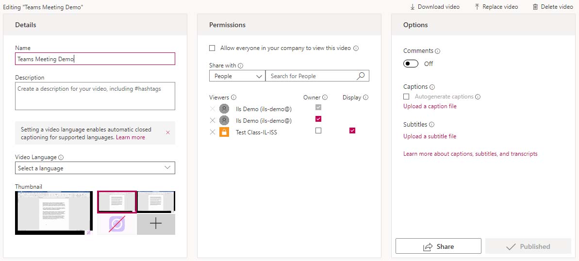 Stream options panels